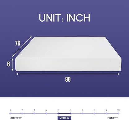 PayLessHere 6 Inch King Gel Memory Foam Mattress Fiberglass Free/CertiPUR-US Certified/Bed-in-a-Box/Cool Sleep & Comfy Support