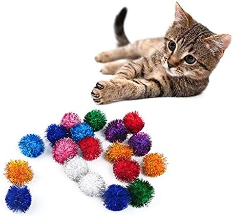 20 Pack 2 Inches Sparkle Balls for Cats, Large Size, Glitter Pom Poms Fuzzy Balls for Cats, Kitten Indoor Assorted Color Random-Mewly Pet