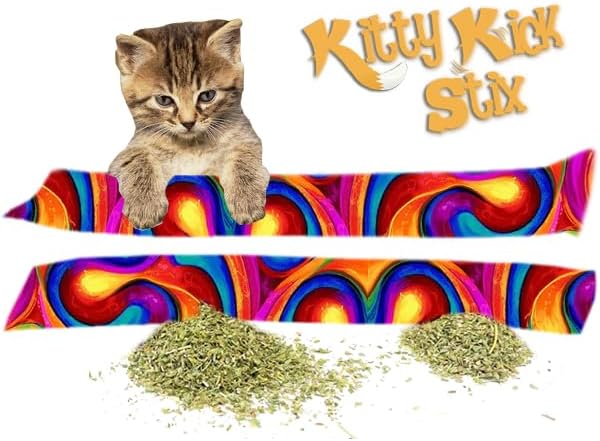 Kitty Kick Stix 15" Catnip Kicker Toy – Set of 2 | Handmade in USA | Interactive Cat & Kitten Toy | Durable Kicker Packed with 100% Potent Catnip for All Breeds (Paintery Swirls)-Mewly Pet