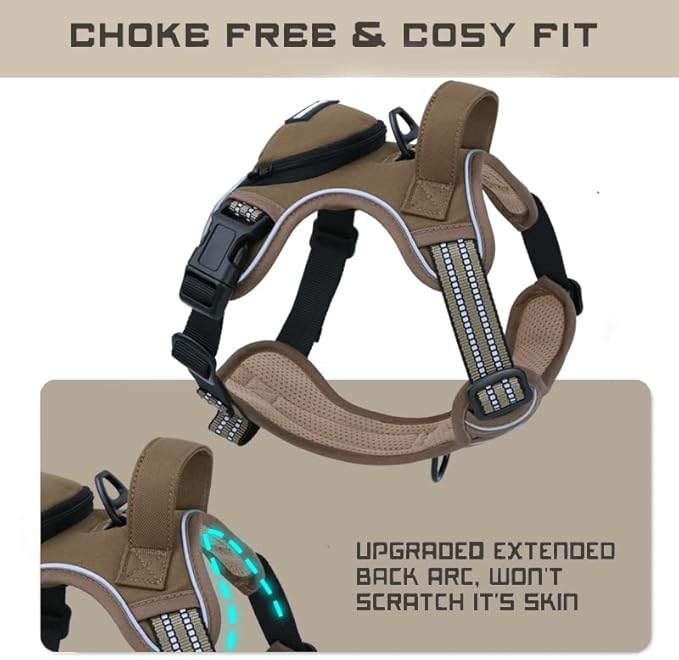 No Pull Dog Harness for Large Dogs, Adjustable No Choke Pet Vest with Dog Leash Fit Smart Reflective Pet Walking Harness for Training Easy Control Soft Handle Brown L-Mewly Pet