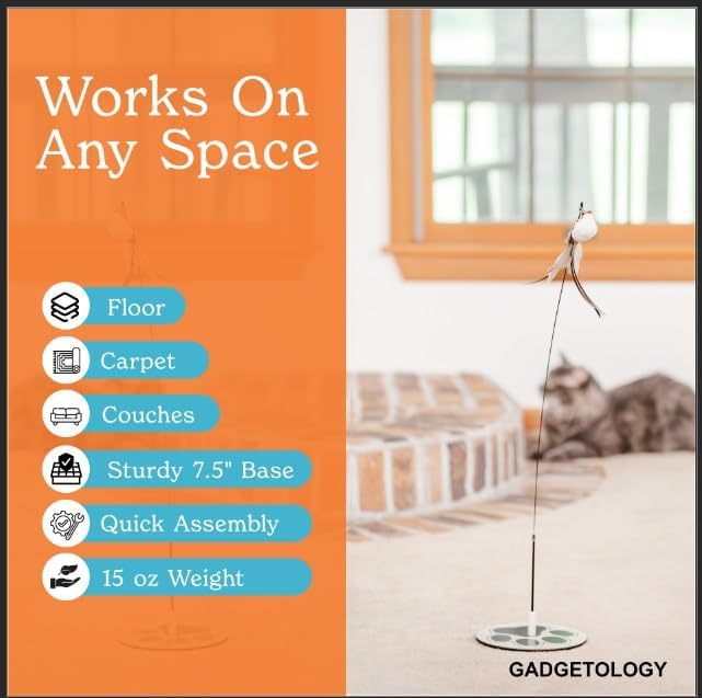 Interactive Bird Simulation Cat Toy Set for Bored Indoor Adult Cats Feather Toy Wand 5 Pcs Natural Bird Feathers Stable Round Base Wand Cat Toys for Indoor Cats Hunting Toys-Mewly Pet