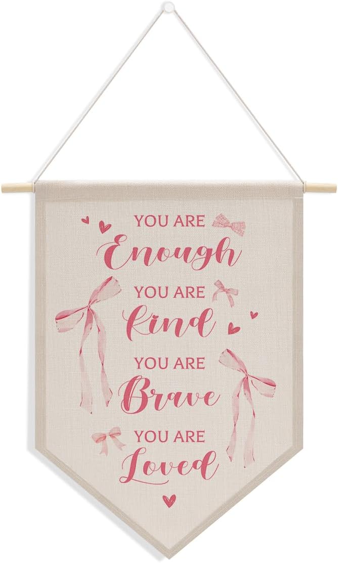 Inspirational Gifts for Women Pink Room Decor for Girls Pink Wall Decor Bedroom Playroom Wall Art Decorations, Boho Twin Sign, Siblings Room Hanging Pennant Flag Banner