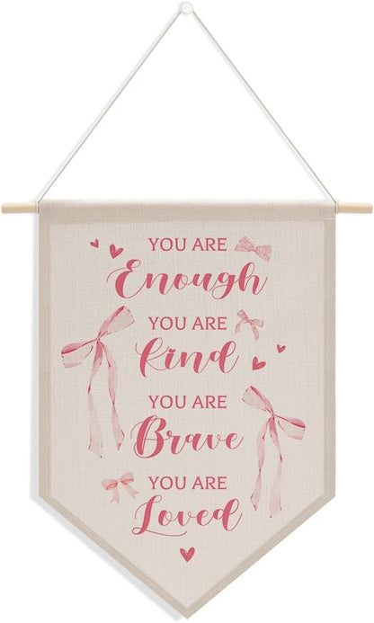 Inspirational Gifts for Women Pink Room Decor for Girls Pink Wall Decor Bedroom Playroom Wall Art Decorations, Boho Twin Sign, Siblings Room Hanging Pennant Flag Banner
