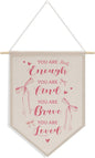 Inspirational Gifts for Women Pink Room Decor for Girls Pink Wall Decor Bedroom Playroom Wall Art Decorations, Boho Twin Sign, Siblings Room Hanging Pennant Flag Banner