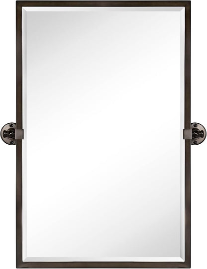 TEHOME Pivot Tilting Bathroom Vanty Mirror Rectangle Oil Rubbed Bronze Metal Framed Beveled Wall Mirror, Overall 23.9 x 30 inches (Mirrror 20 x 30 inches)