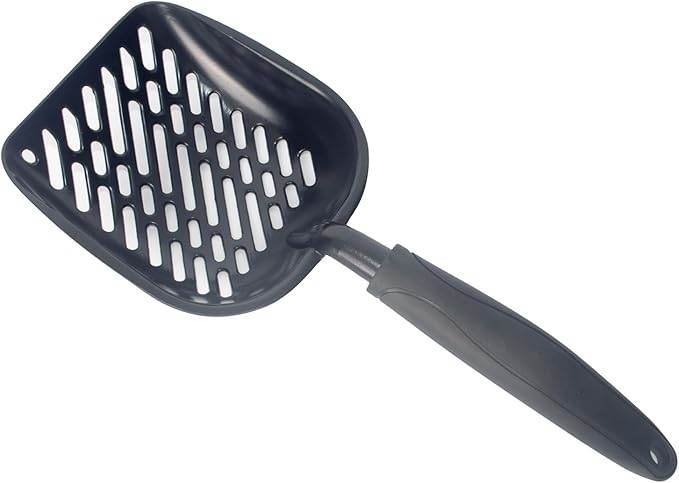 Metal Cat Litter Scoop with a Deep Shovel Design | Solid Aluminum & Non-Stick Coating | Durable Rubber Coated Handle for Easy Scooping | Perfect Size Sifting Slots for Any Type of Kitty Litter-Mewly Pet
