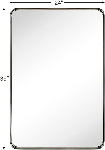 TEHOME 24x36 inch Oil Rubbed Bronze Metal Framed Bathroom Mirror for Wall in Stainless Steel Black Rounded Rectangular Bathroom Vanity Mirrors Wall Mounted