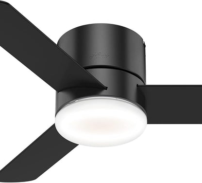 Hunter 44 inch Indoor Ceiling Fan with Light and Remote Control - For Bedroom or Living Room, Low Profile Mount, Black Modern Ceiling Fan with LED Light, Quiet, 3 Blades - Minimus 59453, Matte Black