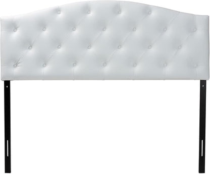 Baxton Studio Myra Modern and Contemporary Full Size White Faux Leather Upholstered Button-Tufted Scalloped Headboard
