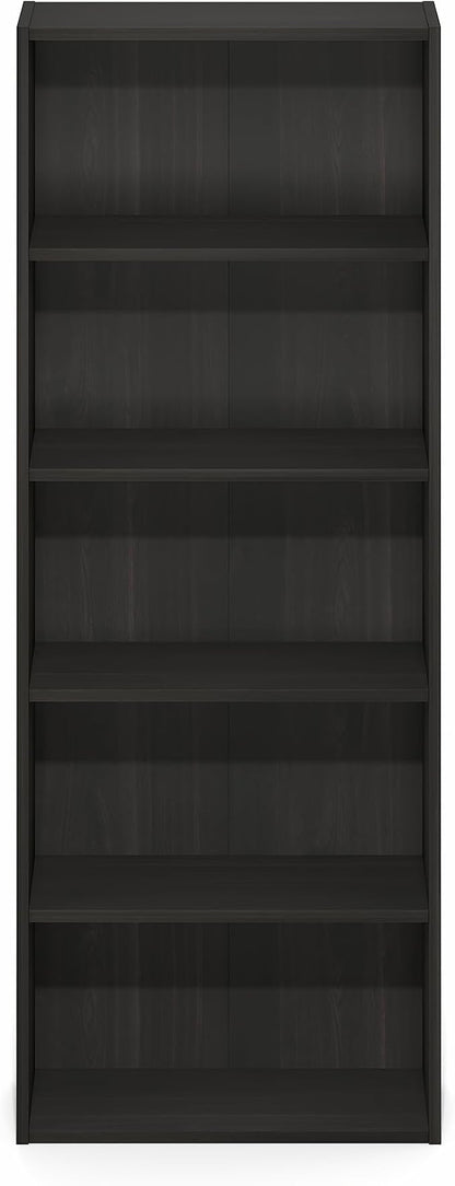 Furinno Basic Book Shelf, 5-Tier Bookshelf, Cube Storage Organizer Bookcase with Open Shelf, 7 x 17 x 44, for Living Room, Bedroom, Home Office, Espresso