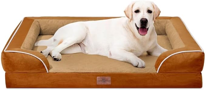 Comfort Expression Orthopedic Dog Beds for Extra Large Dogs, PV Washable Dogs Sofa Beds Jumbo, Waterproof Dog Bed with Removable Cover & Non-Slip Bottom(Jumbo,Caramel)-Mewly Pet