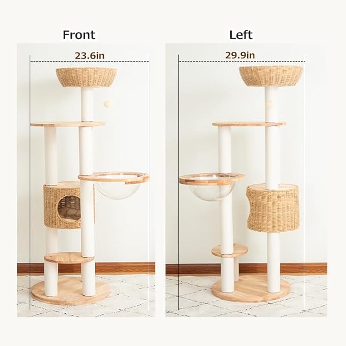 Wooden Cat Tree for Large Cats, Modern Multi-Level Condo with Natural Wood, Indoor Cat Furniture for Medium and Big Pets (Cream Y909S)-Mewly Pet