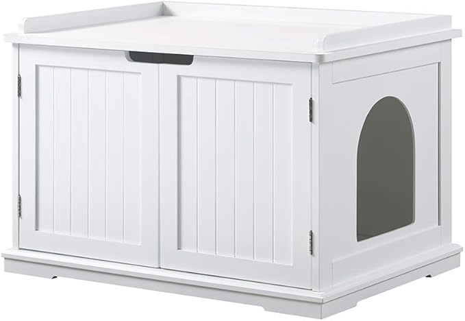 unipaws Cat Litter Box Enclosure Furniture, Cat Washroom, Hidden Litter Box Cover, Cabinet for Large Cat, Dog Proof Cat Litter Boxes, Hideaway Litter Box, Cat House, White-Mewly Pet