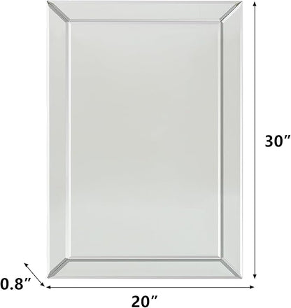 Pregaspor Frameless Bathroom Mirror - 20" x 30" Rectangular, Polished Beveled Edge for Washroom