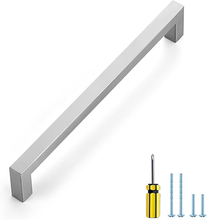 Ravinte 1 Pack Brushed Nickel Kitchen Cabinet Handles 8 Inch Cabinet Pulls Square Kitchen Hardware for Cabinet Drawer Pulls Drawer Handles Come with Screwdriver