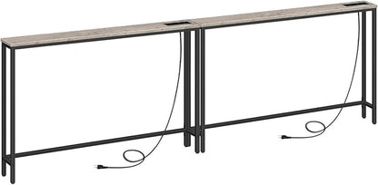 HOOBRO 2 Pack 47.2" Narrow Console Table with Power Outlets, 5.9" Behind Couch Table with Charging Station, Extra Long Sofa Table, Skinny Entryway Table for Living Room, Hallway, Greige BG15XGP201G1