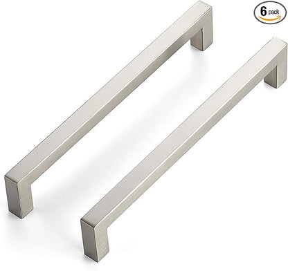 JOY DECOR 6 Pack Cabinet Handles, Brushed Nickel Cabinet Pulls, 7-1/2 Inch Kitchen Closet Handles Square Drawer Pulls Stainless Steel Drawer Hardware, 192mm Hole Centers
