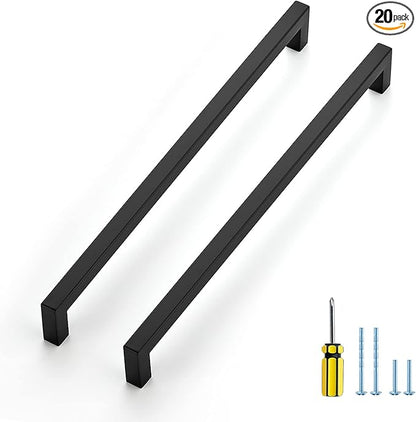 Ravinte 20 Pack Black Cabinet Pulls 11-1/3 Inch Square Kitchen Cabinet Handles Matte Black Kitchen Hardware for Drawer Pulls Drawer Handles Come with Screwdriver