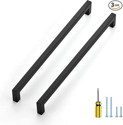 Ravinte 3 Pack Black Cabinet Pulls 11-1/3 Inch Square Kitchen Cabinet Handles Matte Black Kitchen Hardware for Drawer Pulls Drawer Handles Come with Screwdriver