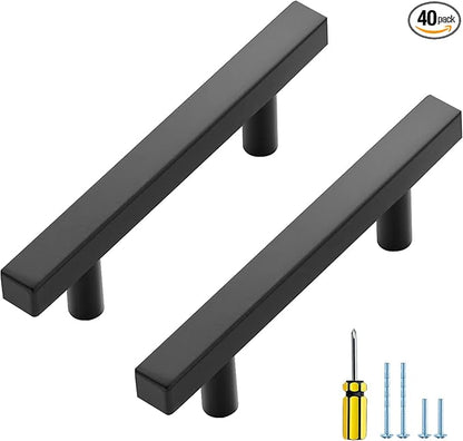 Ravinte 40 Pack Black Cabinet Handles 3 Inch Square Cabinet Pulls Matte Black Square Hardware for Kitchen Cabinets - 5 Inch Total Length