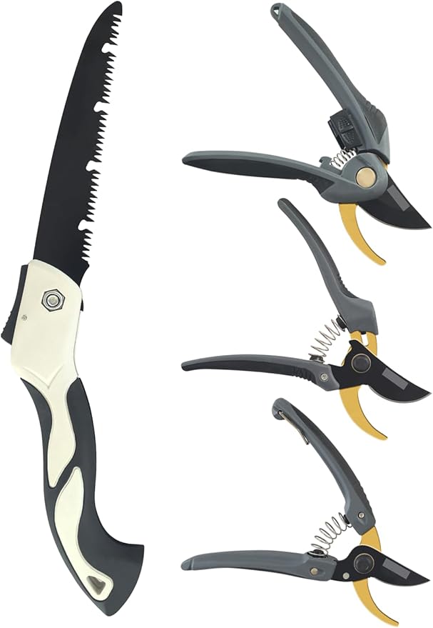 4 Piece Gardening Scissors Folding Saw and Pruner Set Sharp Hand Garden Clippers Set with Folding Pruner Saw-Mewly Pet