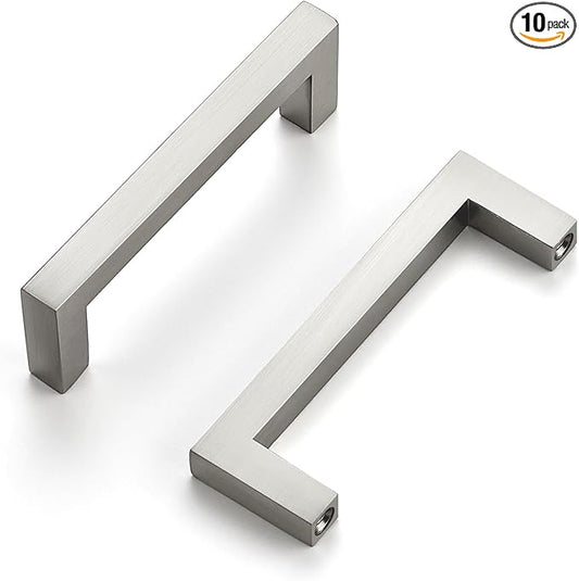 Ravinte 10 Pack Solid Kitchen Cabinet Handles Brushed Nickel Cabinet Pulls Slim Drawer Pulls with 3 Inch Hole Center Square Bar Kitchen Cabinet Hardware
