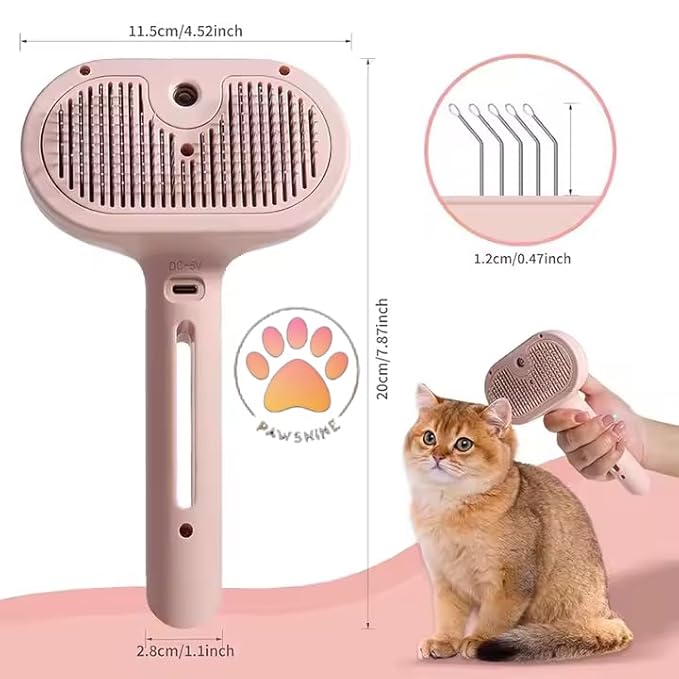 Cat steam brush – Effective Pet Brush for Indoor Cats, Steam Technology for Shedding, Mats & Grooming – Ideal cat brush indoor for Deep Cleaning (Pink)-Mewly Pet