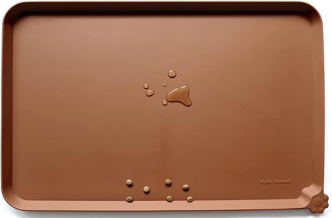 Hoki Found X-Large Silicone Pet Food Mats - Non Slip Pet Dog Cat Bowl Mats - Caramel-Mewly Pet