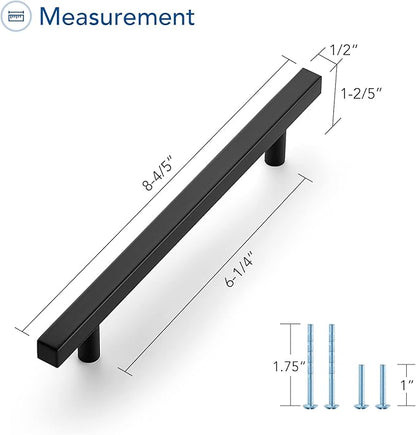 Ravinte Black Cabinet Handles 5 Pack 6-3/10 inch Matte Black Square Cabinet Pulls Kitchen Hardware 8-4/5 inch Overall Length Kitchen Drawer Pulls