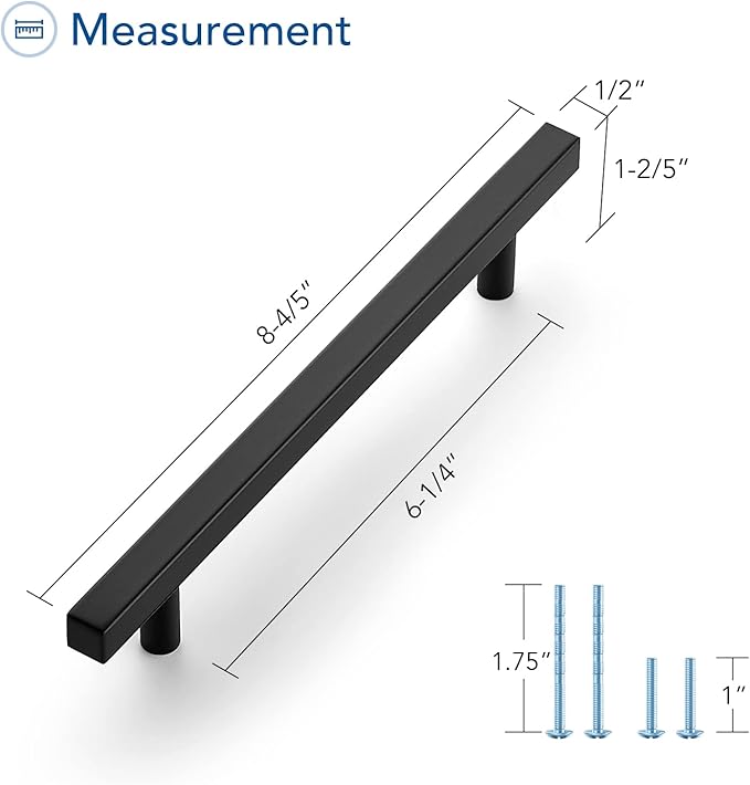 Ravinte Black Cabinet Handles 15 Pack 6-3/10 inch Matte Black Square Cabinet Pulls Kitchen Hardware 8-4/5 inch Overall Length Kitchen Drawer Pulls