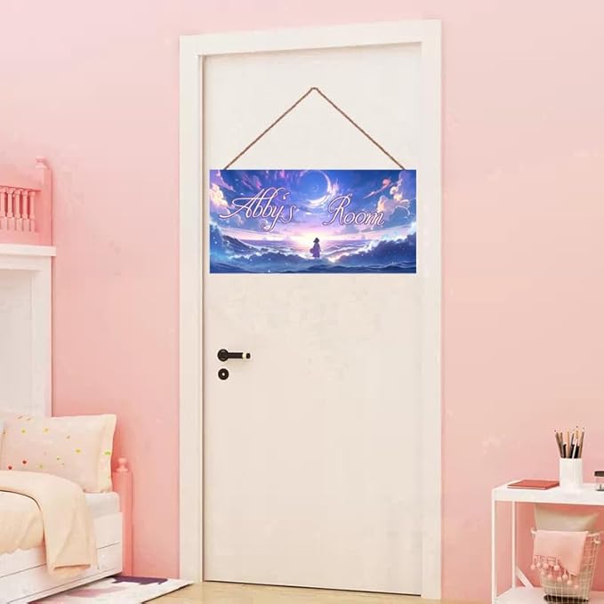 Personalized Fantasy Sign Sky Painting Art Décor For Kids Room Custom Name Dream Girl Door Wall Decor For Girls Room, Floral Nursery Art Plate For Boys Bedroom
