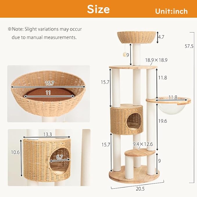 Wooden Cat Tree for Large Cats, Modern Multi-Level Condo with Natural Wood, Indoor Cat Furniture for Medium and Big Pets (Cream Y909S)-Mewly Pet
