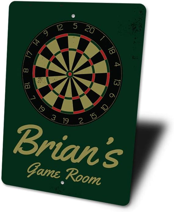 Brian's Game Room Personalized Name Aluminum Metal Sign for Man Cave Wall Decor Entertainment Space Hanging Plaque with Pre-Drilled Holes 10x14 Inch