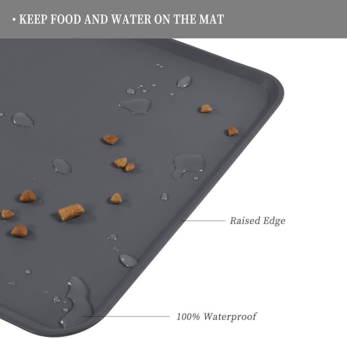 Waterproof Pet Feeding Mat with High Raised Edges, Heavier and Thicker Placemats for Cat Dog Water Bowl with BPA Free, Dogs Cats Food Mats for Messy Drinkers to Prevent Spill and Protect Floors-Mewly Pet