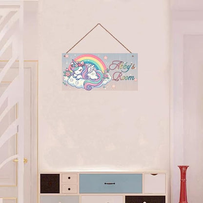 Personalized Sign Magic Unicorn Wooden Sign For Kids Room Boys Bedroom Door Decor,Custom Name Rainbow Wall Art Decor Decorative Plate for Nursery Little Man Cave