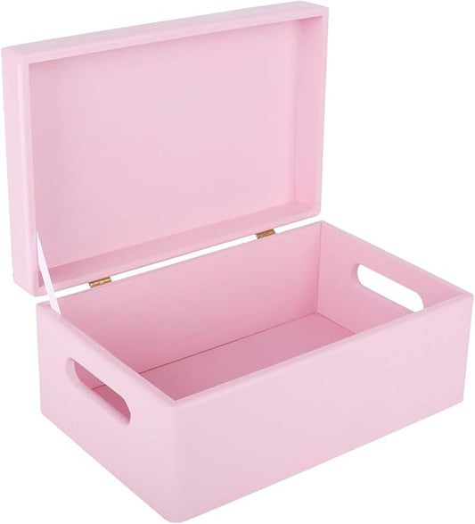 Large Pink Wooden Box Storage with Hinged Lid | 11.8 x 7.87 x 5.51 inches (+-0.5) | with Handles | Gift Box Storage | Product NOT Intended for 15 Years OR Below