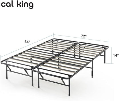 Best Price Mattress 14-inch Foldable Quickbase Metal Platform Bed Frame with Tool Free Easy Assembly, Wood Slats No Box Spring Needed, Black, Cal King