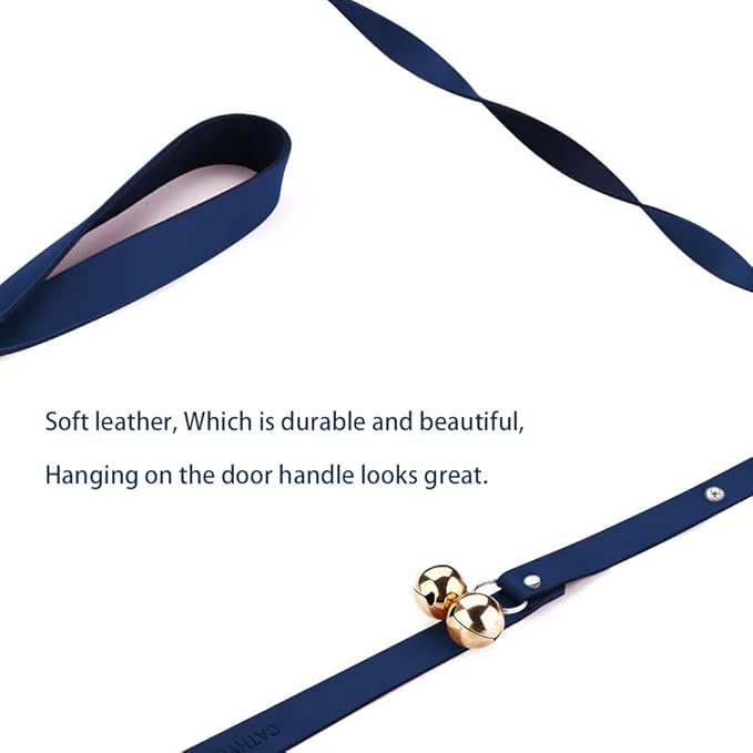 Leather Dog Doorbells for Door Knob/Potty Training/Go Outside, Length Adjustment Copper Dog Bell, Housetraining Hanging Bell, Blue Leather Golden Bells.-Mewly Pet
