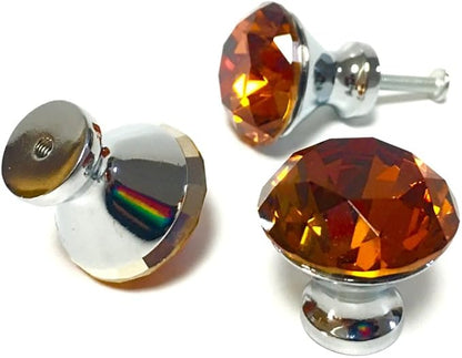 10 Pcs 30mm Silver Plated Base Diamond Shape Crystal Glass Cabinet Knob Drawer Knob Pull Handle Used for Kitchen, Dresser, Door, Cupboard (Amber)