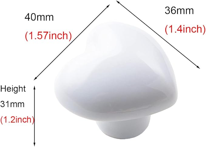 HUAMULAN 15PCS Glossy Ceramic Knobs Heart Shape Cabinet Dresser Pulls Door Handles Cupboard Wardrobe Drawer,White