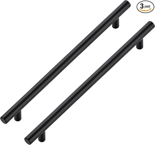 JOY DECOR 3 Pack Cabinet Handles, Black Cabinet Pulls, 8-3/4 in Hole Center Kitchen Hardware, Stainless Steel T Bar Handles for Dresser Drawers