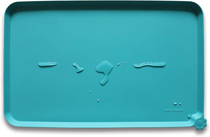 Hoki Found L Silicone Pet Food Mats Tray - Non Slip Pet Dog Cat Bowl Mats Placemat - Dog Pet Cat Feeding Mat - Waterproof Dog Cat Food Mats -Pet Water Mats for Floors -Teal-Mewly Pet