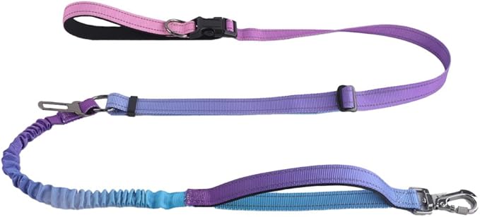 Hands Free Dog Leash for Large Medium Dogs Heavy Duty Bungee Reflective Adjustable Waist Leashes for Walking Running with Car Buckle 4-6FT (Purple)-Mewly Pet