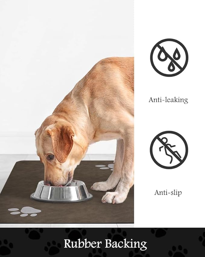 Pet Feeding Mat-Absorbent Dog Mat for Food and Water Bowl-No Stains Quick Dry Water Dispenser Mat-Dog Accessories Pet Supplies-Bowl for Messy Drinkers（Brown,17"x34"-Mewly Pet