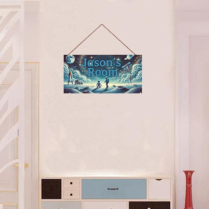 Personalized Name's Door Sign For Boys Room, Outer Space Theme Wall Art Decor, Astronaut Art Nursery Kids Room Decor