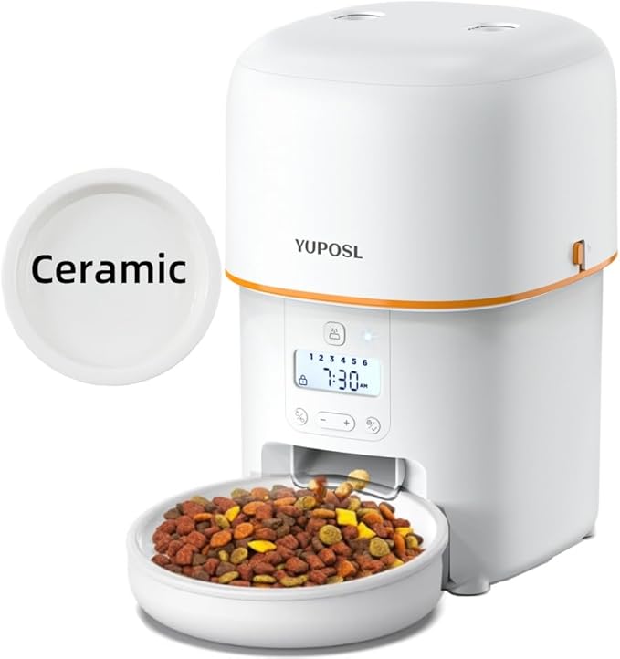 Automatic Cat Feeder - 2L Cat Food Dispenser, Timed Auto Pet Feeder with 180-day Battery Life, 1-6 Meals Per Day, 1-16 Portion, Ceramic Bowl, Desiccant Bag Keeps Dry Food Fresh, Also for Small Dogs-Mewly Pet