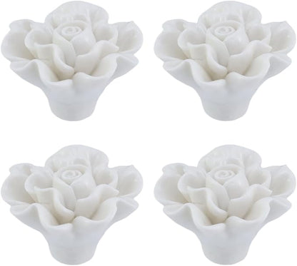 4PCS 1.57" × 1.14" Ceramics White Rose Knobs Flower Shaped Drawer Pulls for Cupboard with 2 Kinds of Screws