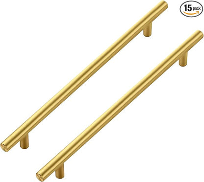 JOY DECOR 15 Pack Cabinet Handles, Gold Cabinet Pulls, 8-3/4 in Hole Center Kitchen Cabinet Handles, Stainless Steel T Bar Handles for Dresser Drawers