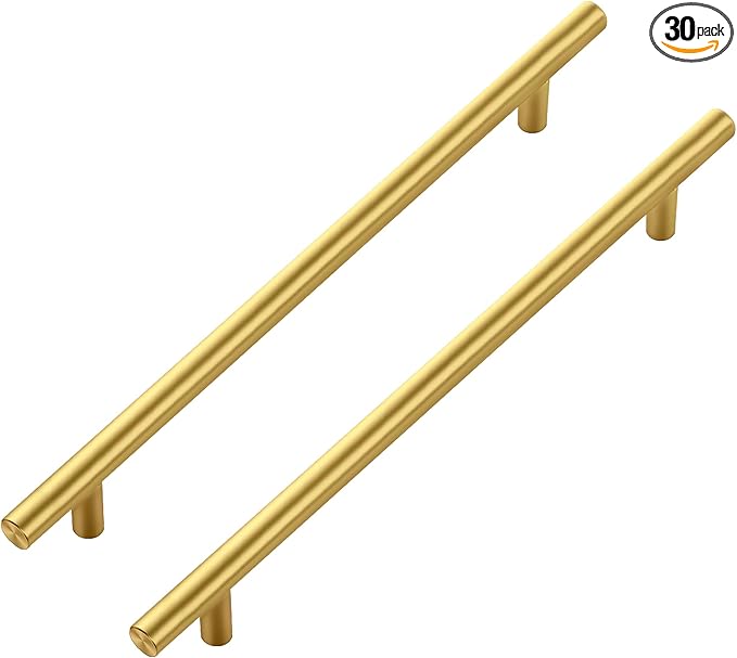 JOY DECOR 30 Pack Cabinet Handles, Gold Cabinet Pulls, 8-3/4 in Hole Center Kitchen Cabinet Handles, Stainless Steel T Bar Handles for Dresser Drawers