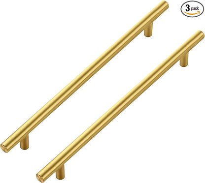 JOY DECOR 3 Pack Cabinet Handles, Gold Cabinet Pulls, 8-3/4 in Hole Center Kitchen Cabinet Handles, Stainless Steel T Bar Handles for Dresser Drawers